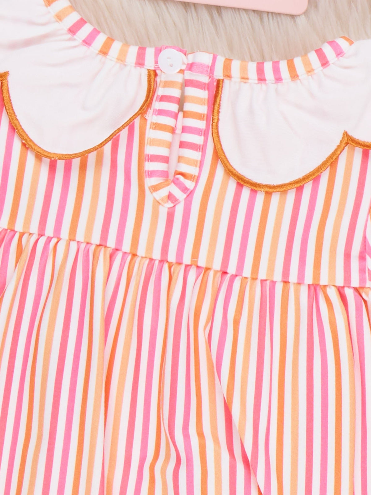 Autumn Stripe Pumpkin Scalloped Collar Bubble Romper - Marie Nicole Clothing