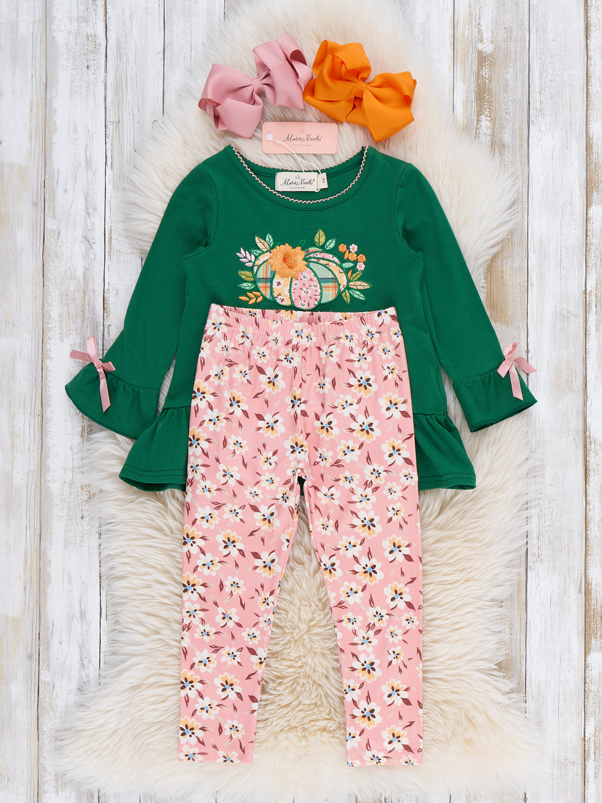 Meadow Pumpkin Embroidered Bell Bottom Outfit - Marie Nicole Clothing