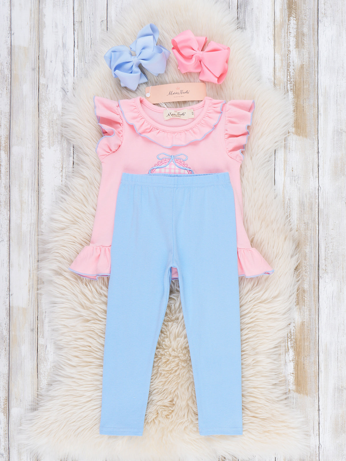 Pumpkin Bow Gingham Embroidered Ruffle Outfit - Marie Nicole Clothing