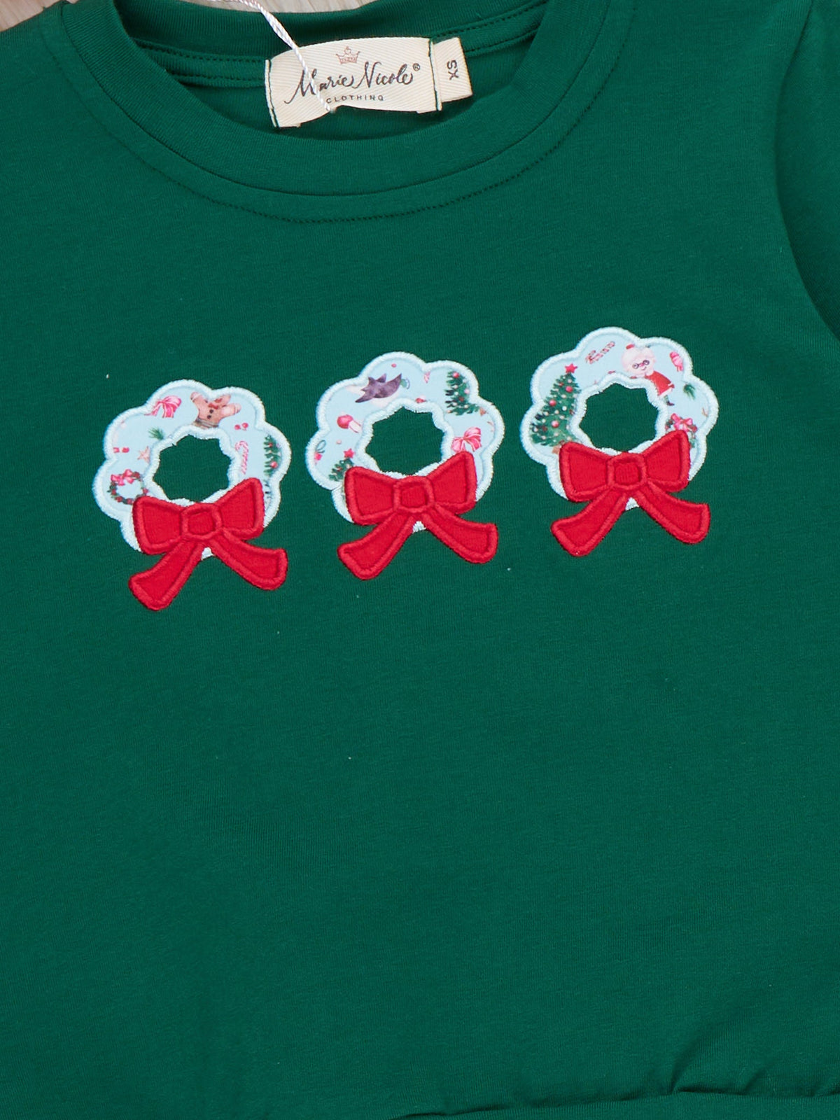 Wreath Wishes Applique Bow Bell Bottom Outfit - Marie Nicole Clothing