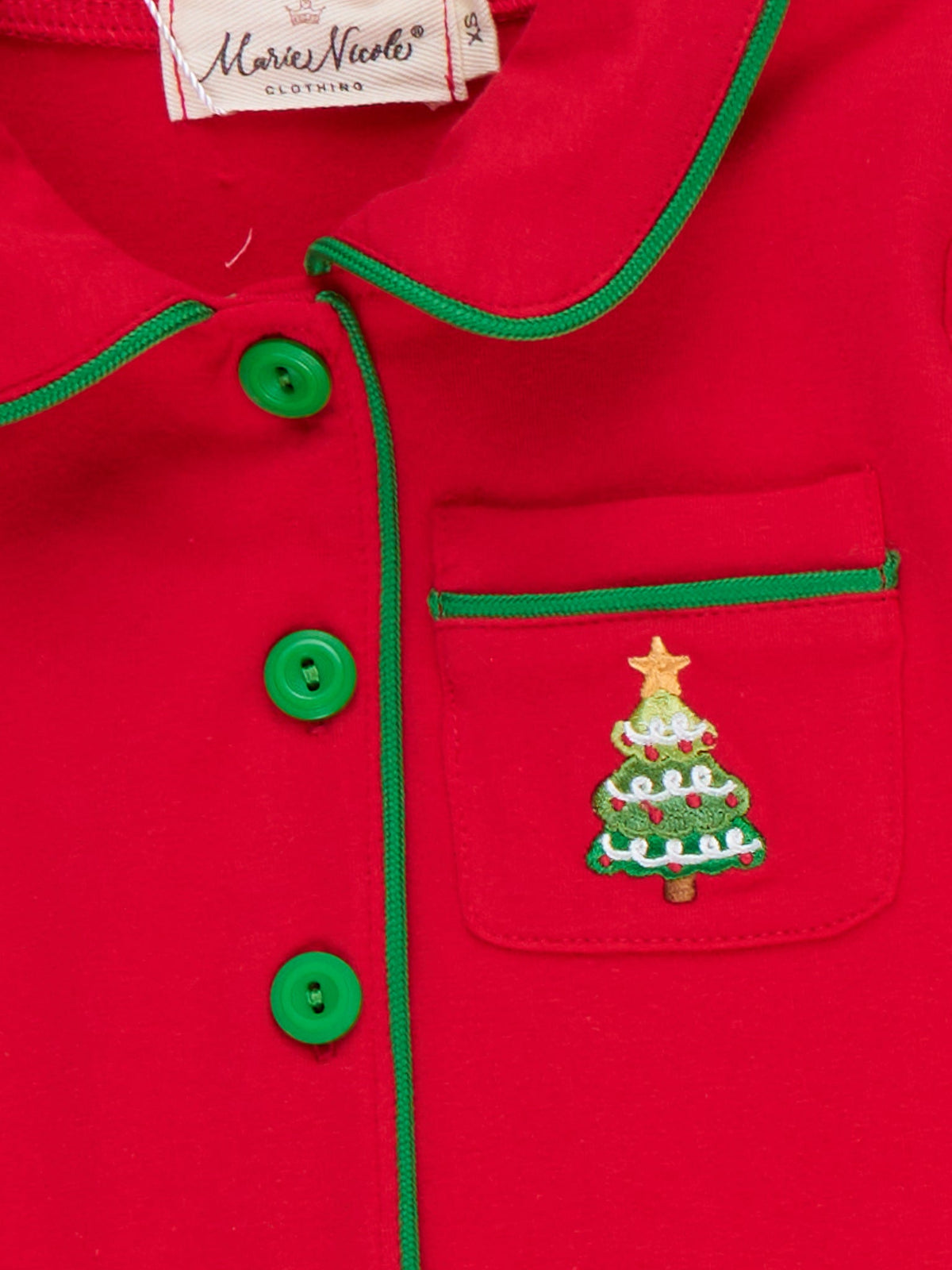 Christmas Tree Embroidered Button-Up Pajamas - Marie Nicole Clothing