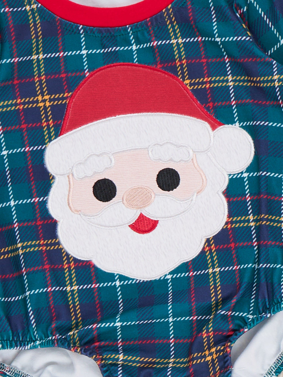Santa Tartan Embroidered Bubble Romper - Marie Nicole Clothing