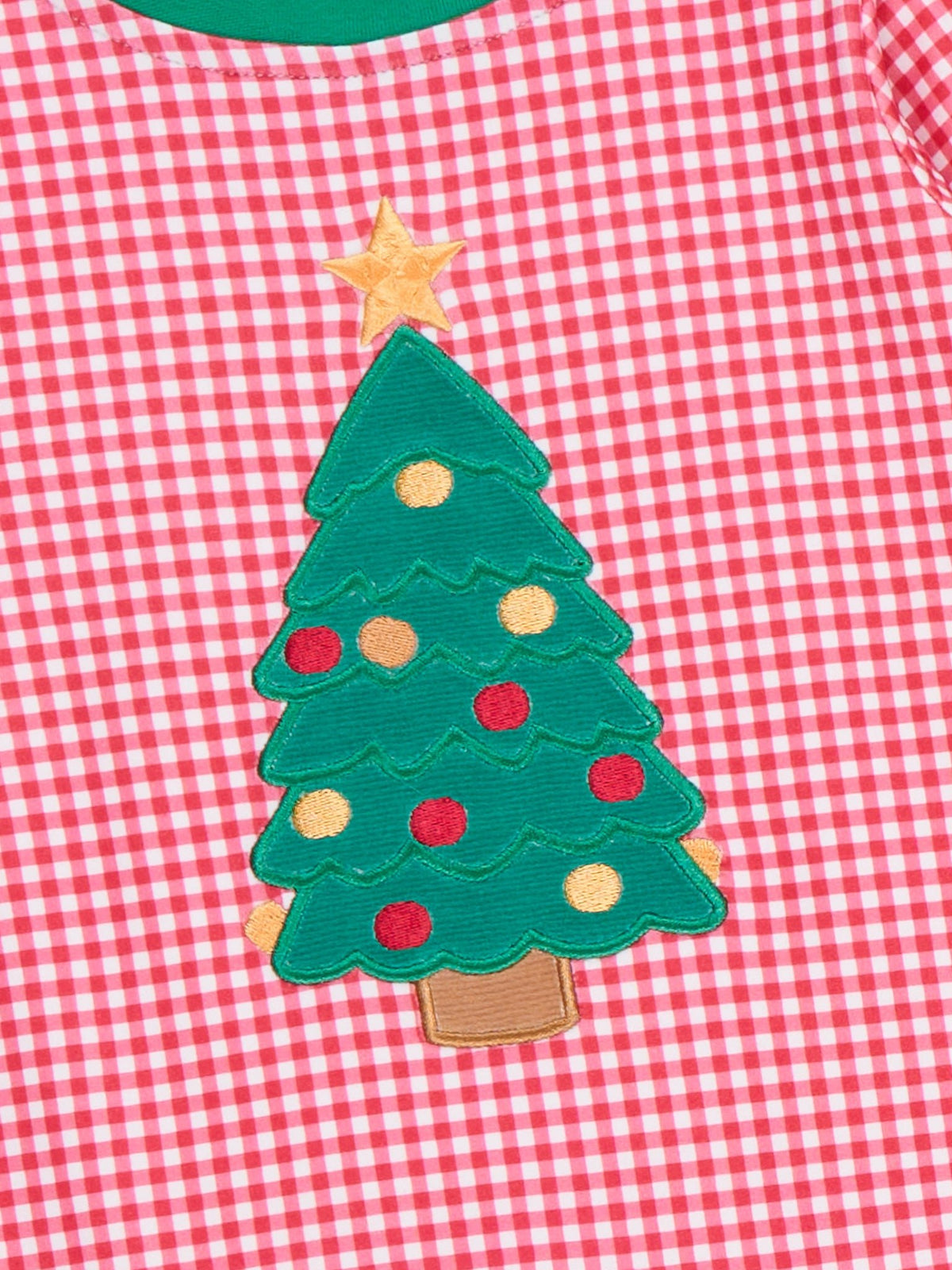 Gingham Christmas Tree Embroidered Romper - Marie Nicole Clothing