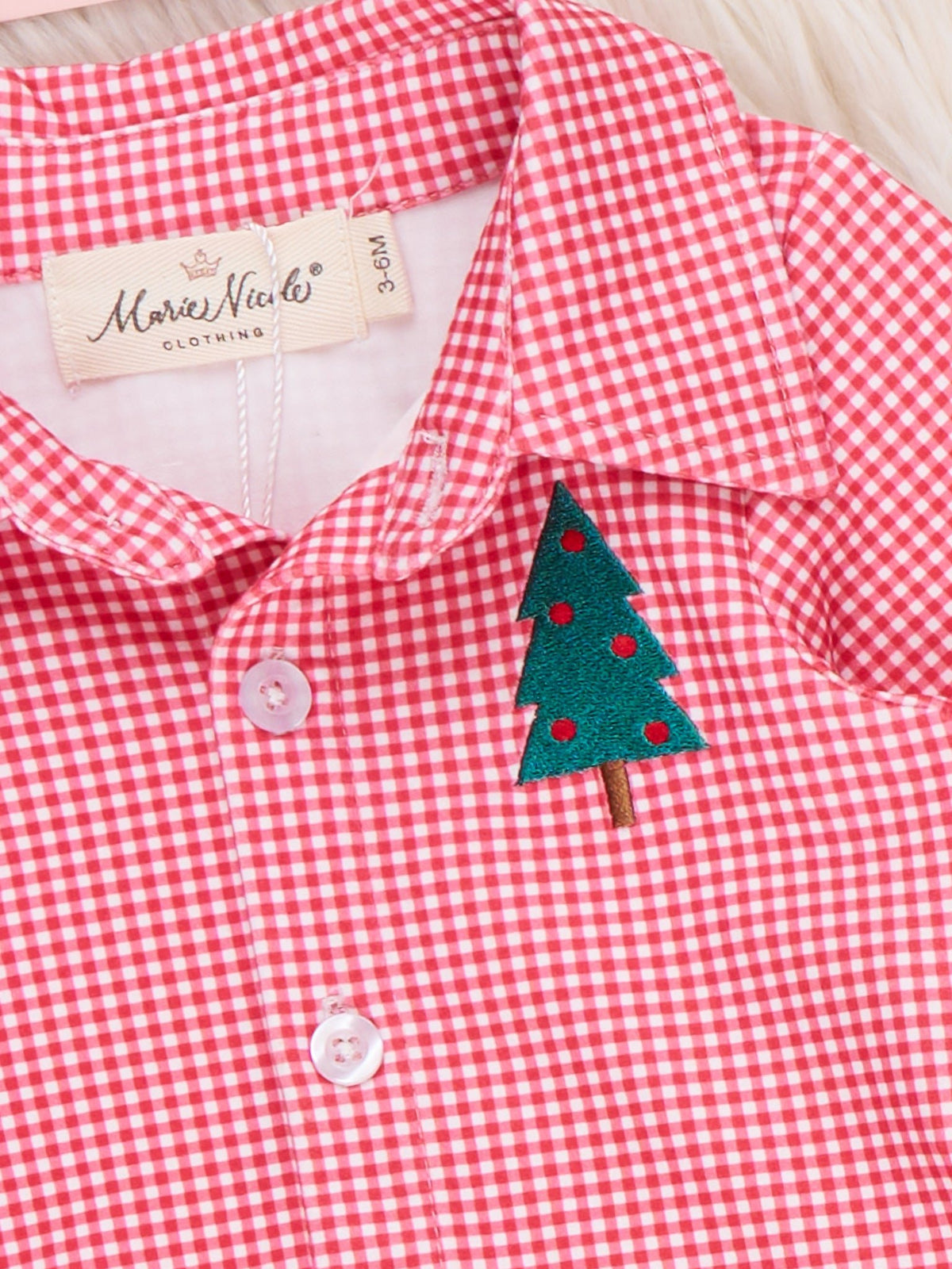 Christmas Tree Embroidered Button Accent Bubble Romper - Marie Nicole Clothing