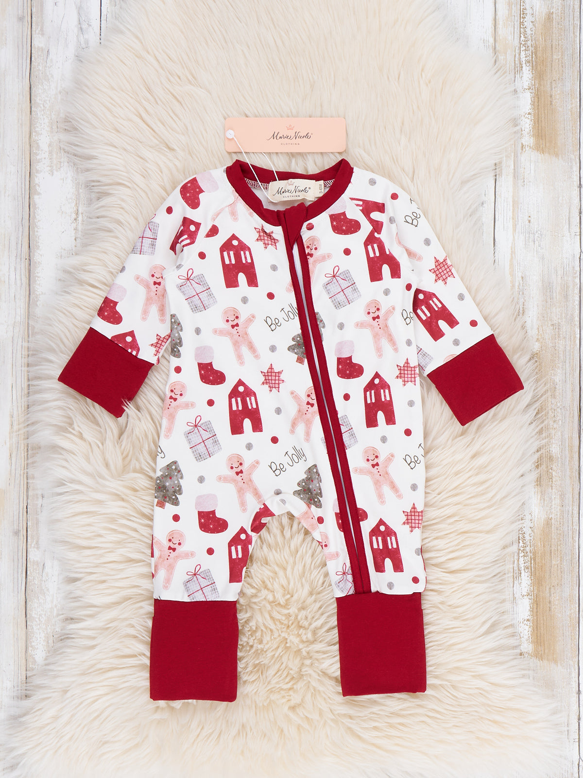 Fireside Gingerbread Zipper Sleeper Pajamas - Marie Nicole Clothing