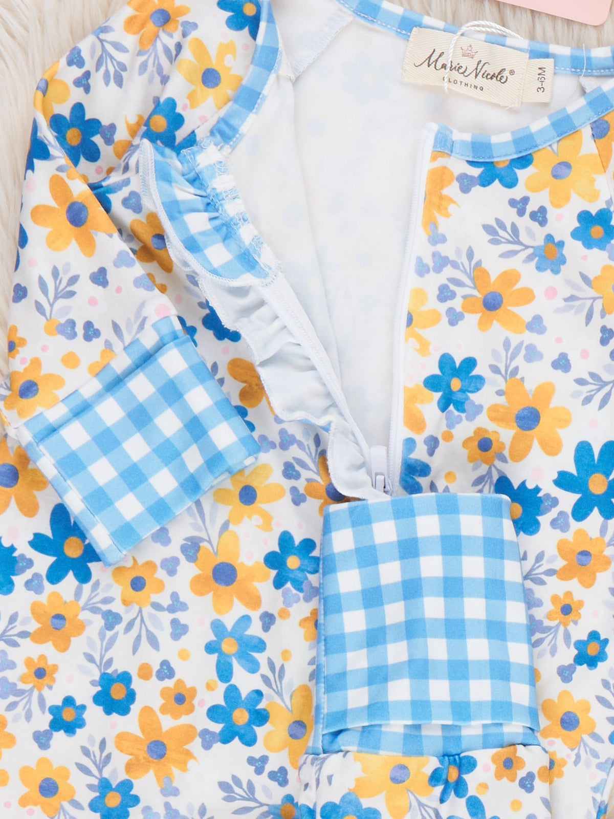 Fall Floral Darling Gingham Sleeper Pajamas - Marie Nicole Clothing