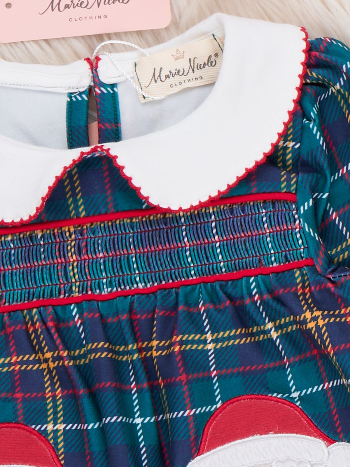 Santa Tartan Smocked Bubble Romper - Marie Nicole Clothing