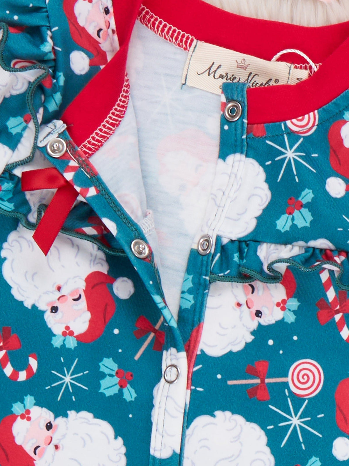 Snowy Santa Bow Footed Sleeper Pajamas - Marie Nicole Clothing