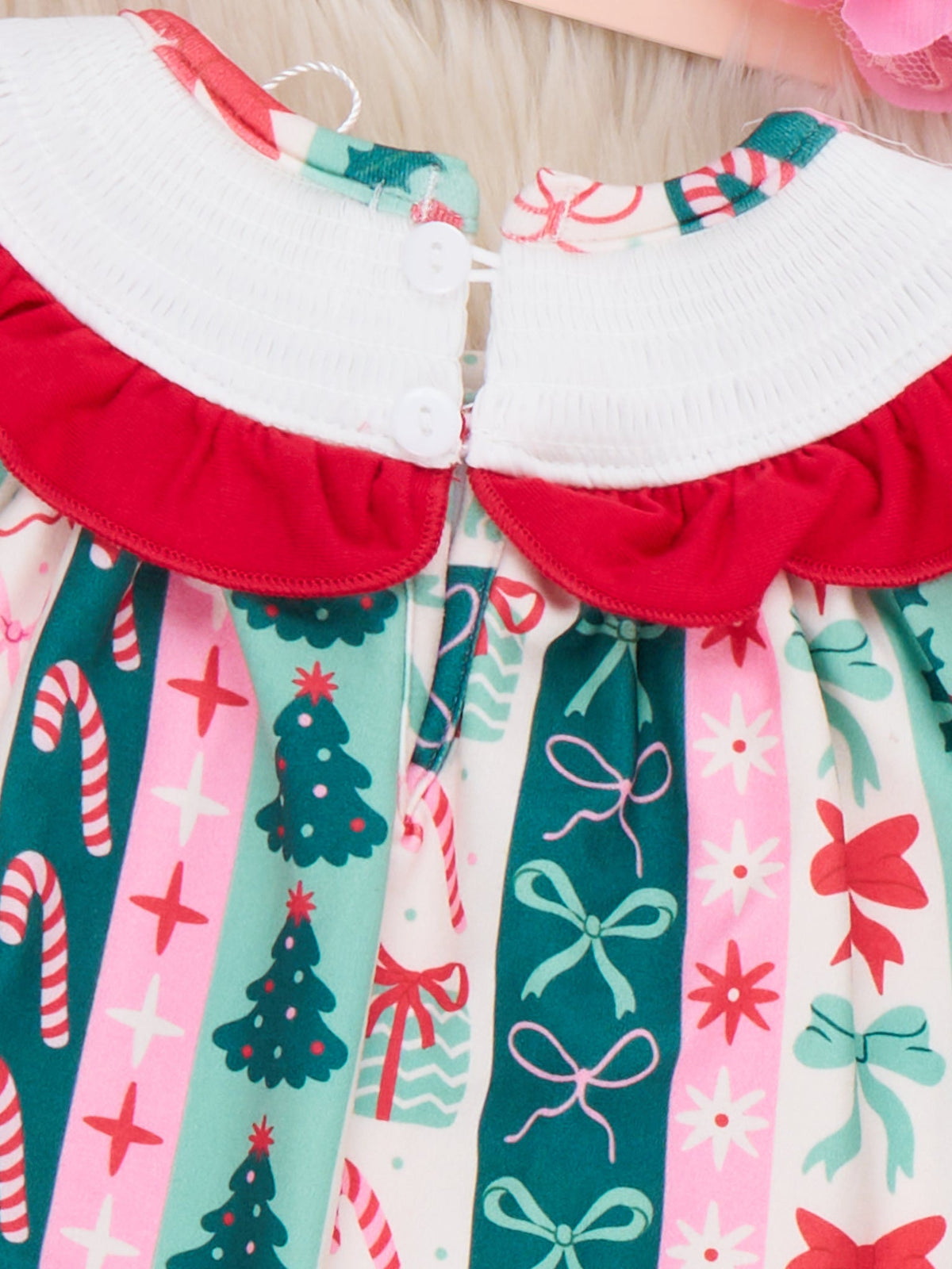 Wonderland Wishes Christmas Tree & Bow Embroidered Romper - Marie Nicole Clothing