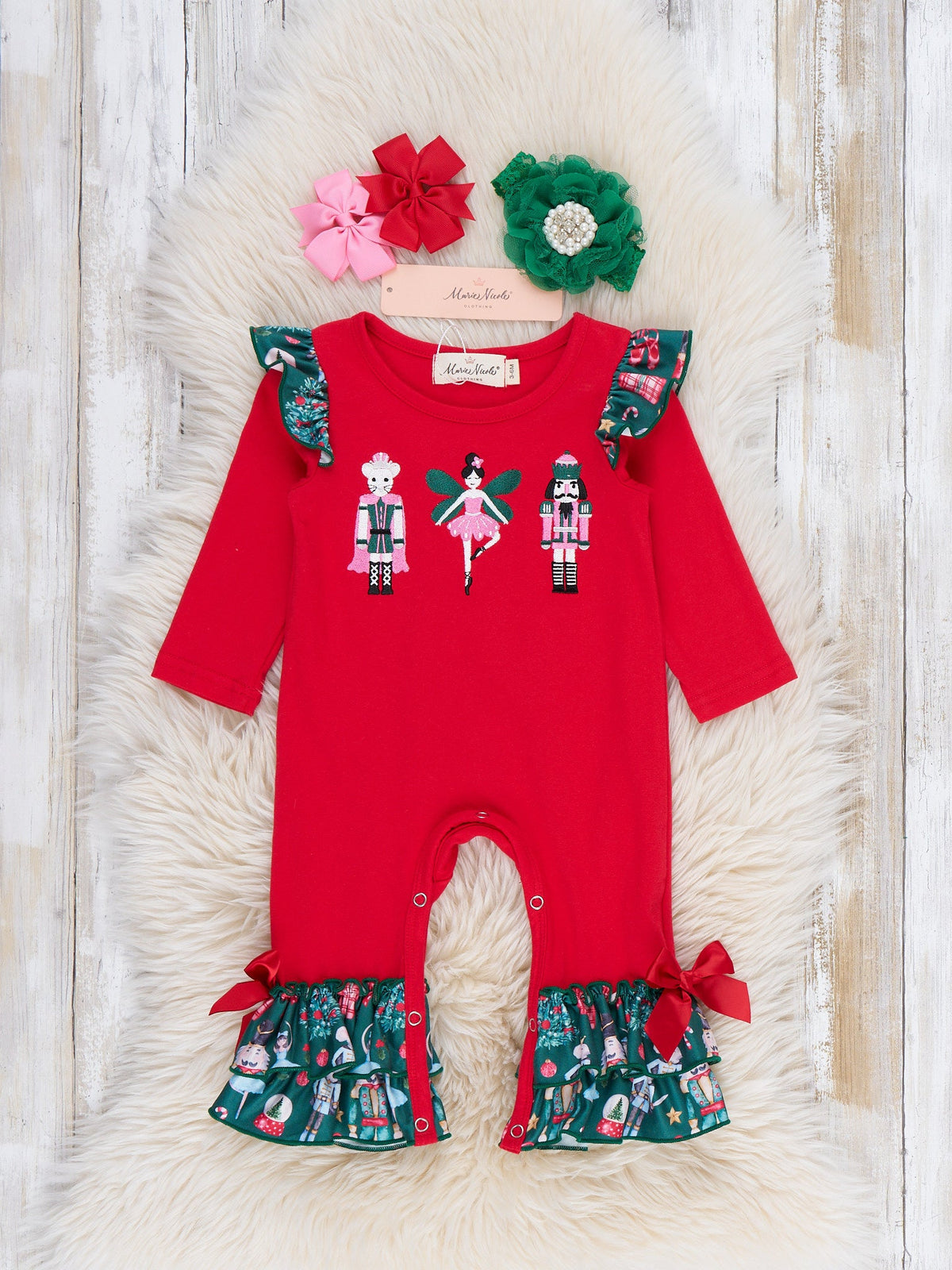 Nutcracker Noel Embroidered Ruffle Romper - Marie Nicole Clothing