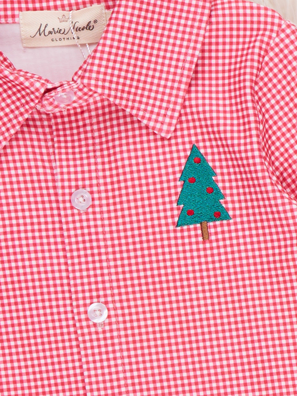 Christmas Tree Embroidered Button-Up Shirt - Marie Nicole Clothing
