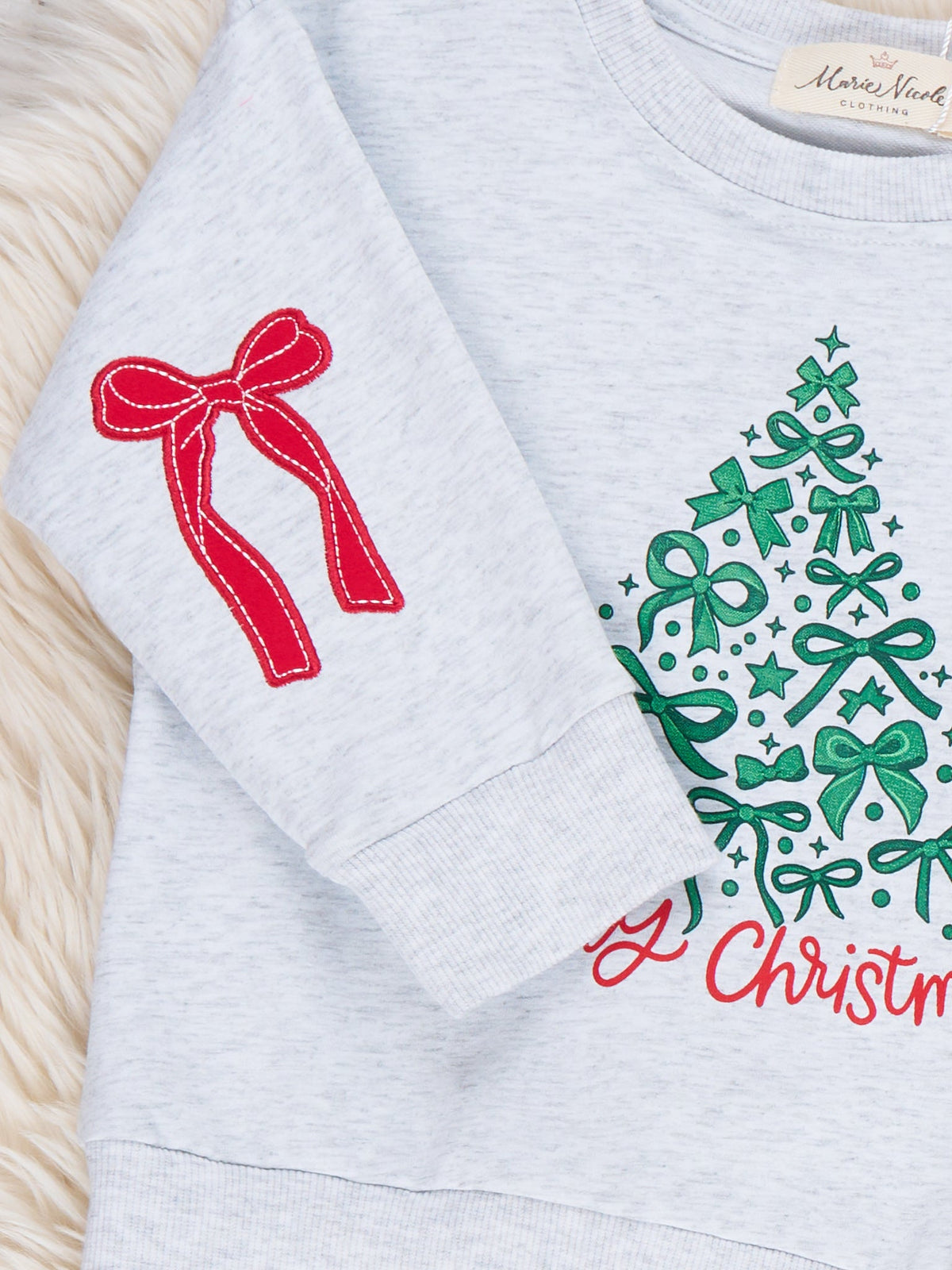 Christmas Cheer Tree Bow Sleeve Sweatshirt - Marie Nicole Clothing