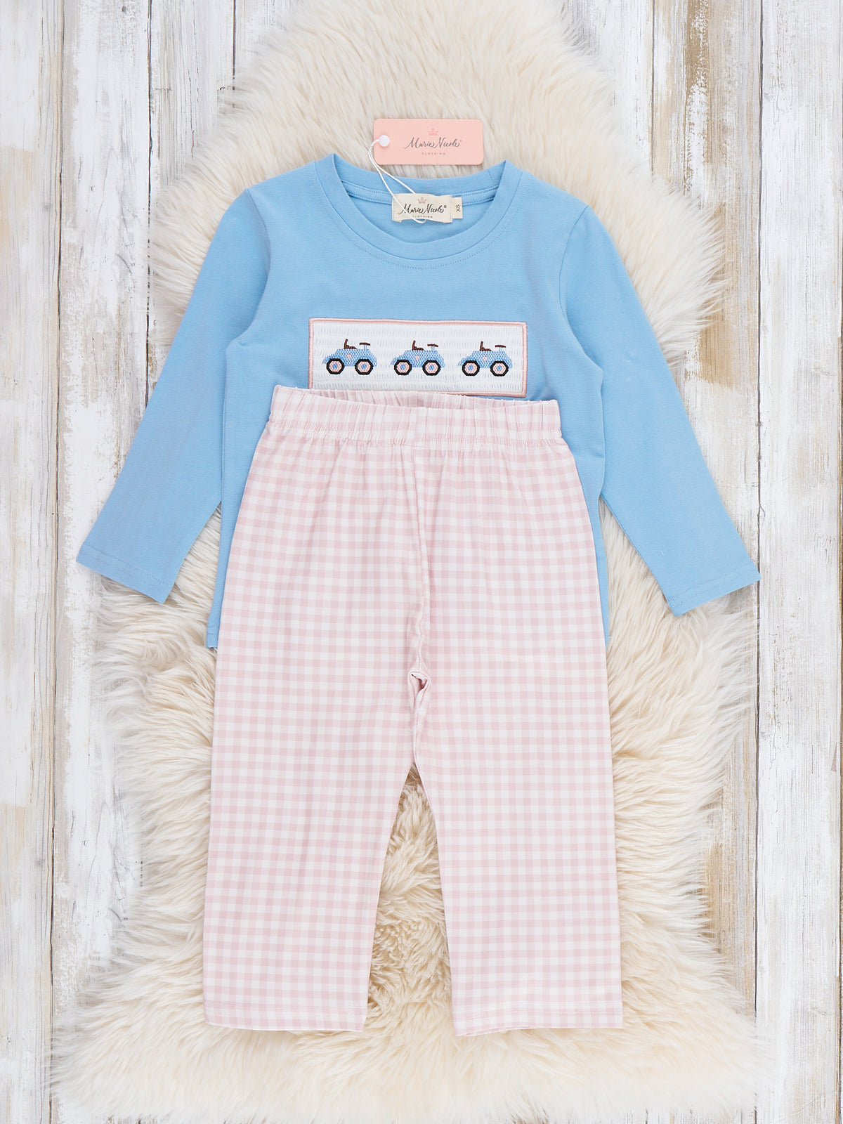 Farm Days Tractor Smocked Outfit - Marie Nicole Clothing