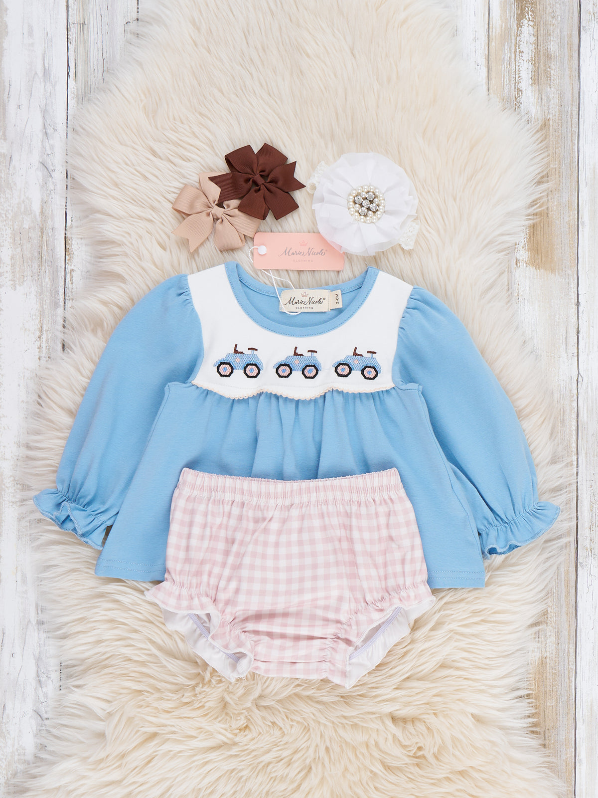 Farm Days Tractor Embroidered Bloomer Outfit - Marie Nicole Clothing