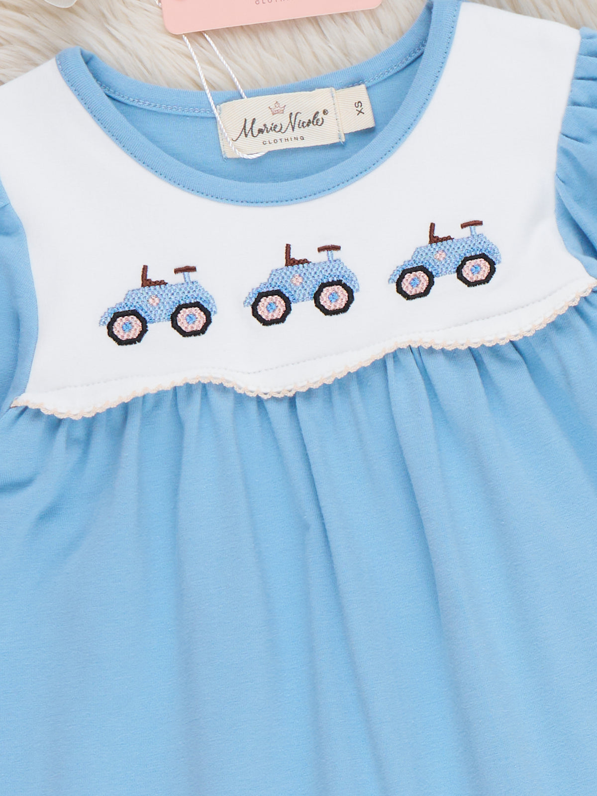 Farm Days Tractor Embroidered Dress - Marie Nicole Clothing
