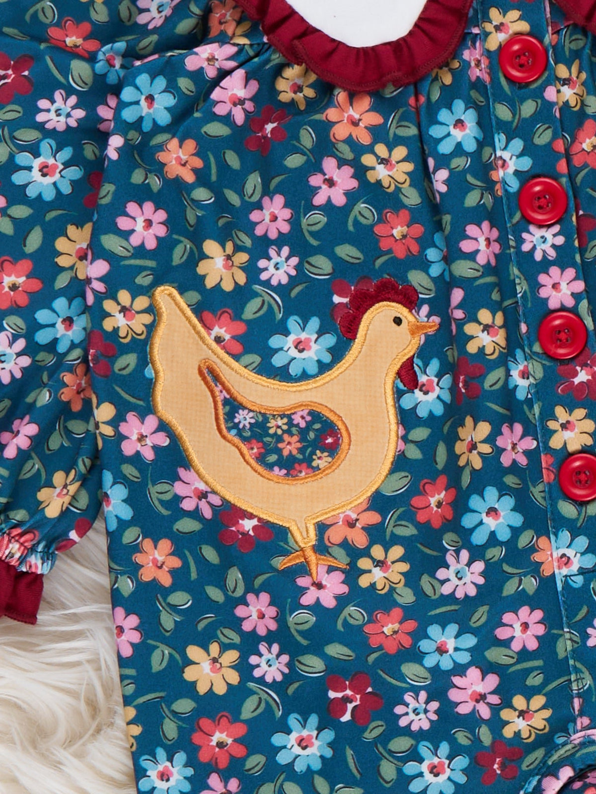 Garden Bloom Hen Embroidered Romper - Marie Nicole Clothing