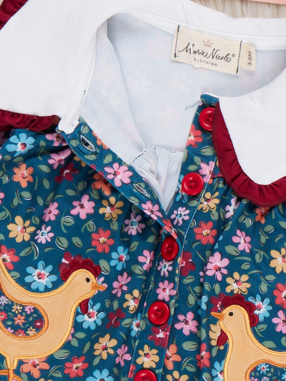 Garden Bloom Hen Embroidered Romper - Marie Nicole Clothing