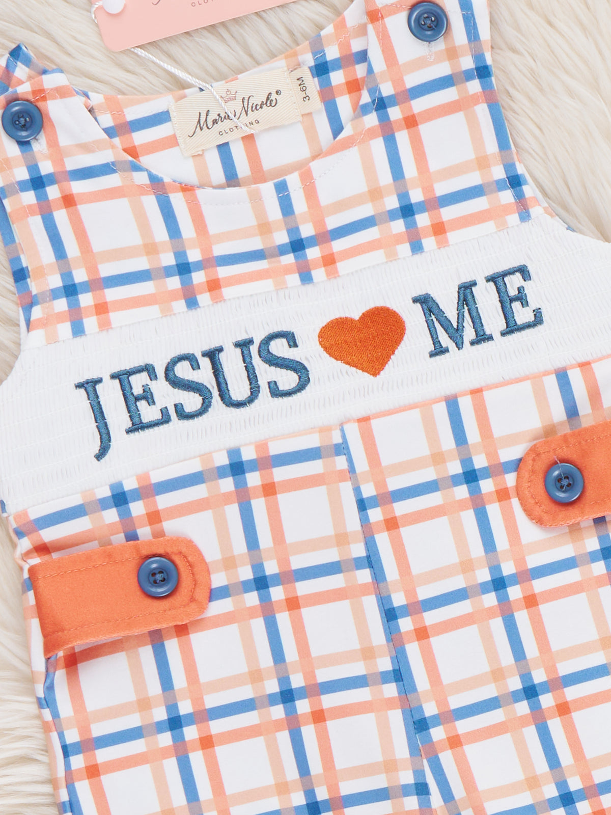Graceful Plaid "Jesus Loves Me" Romper - Marie Nicole Clothing