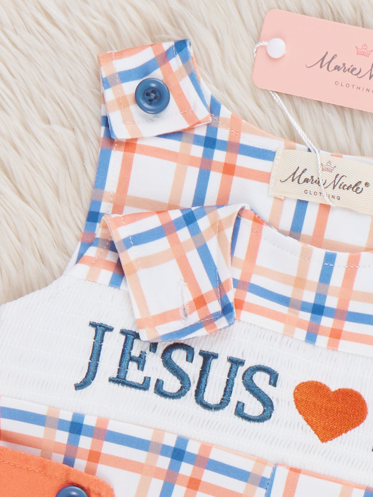 Graceful Plaid "Jesus Loves Me" Romper - Marie Nicole Clothing