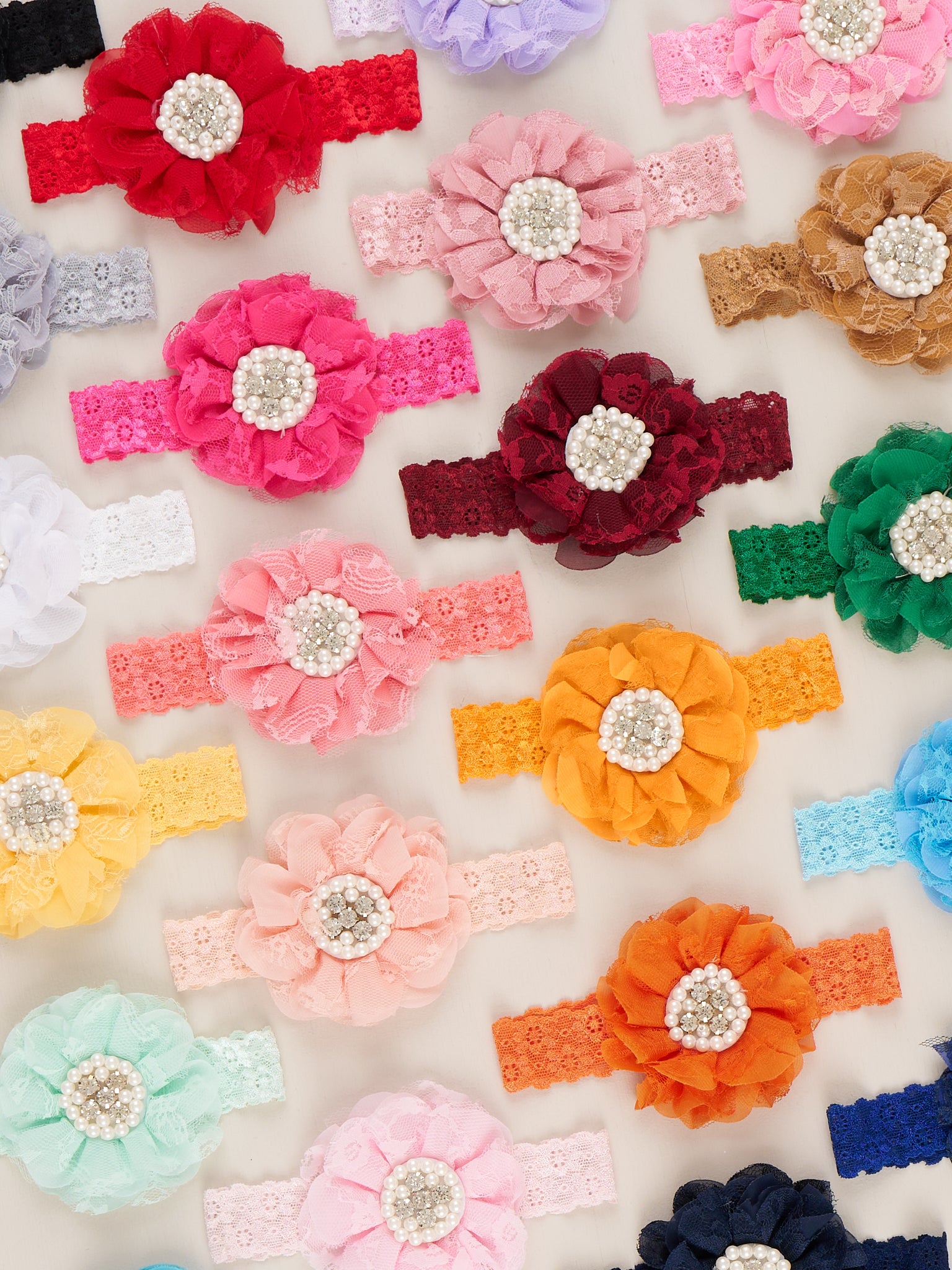 Lace Rhinestone & Pearls Headband - 22 Colors Available - Marie Nicole Clothing
