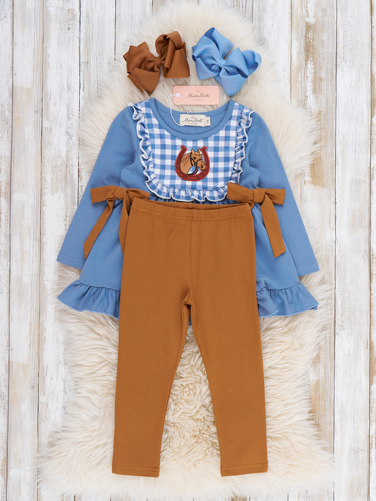 Lucky Horse Embroidered Ruffle Outfit - Marie Nicole Clothing