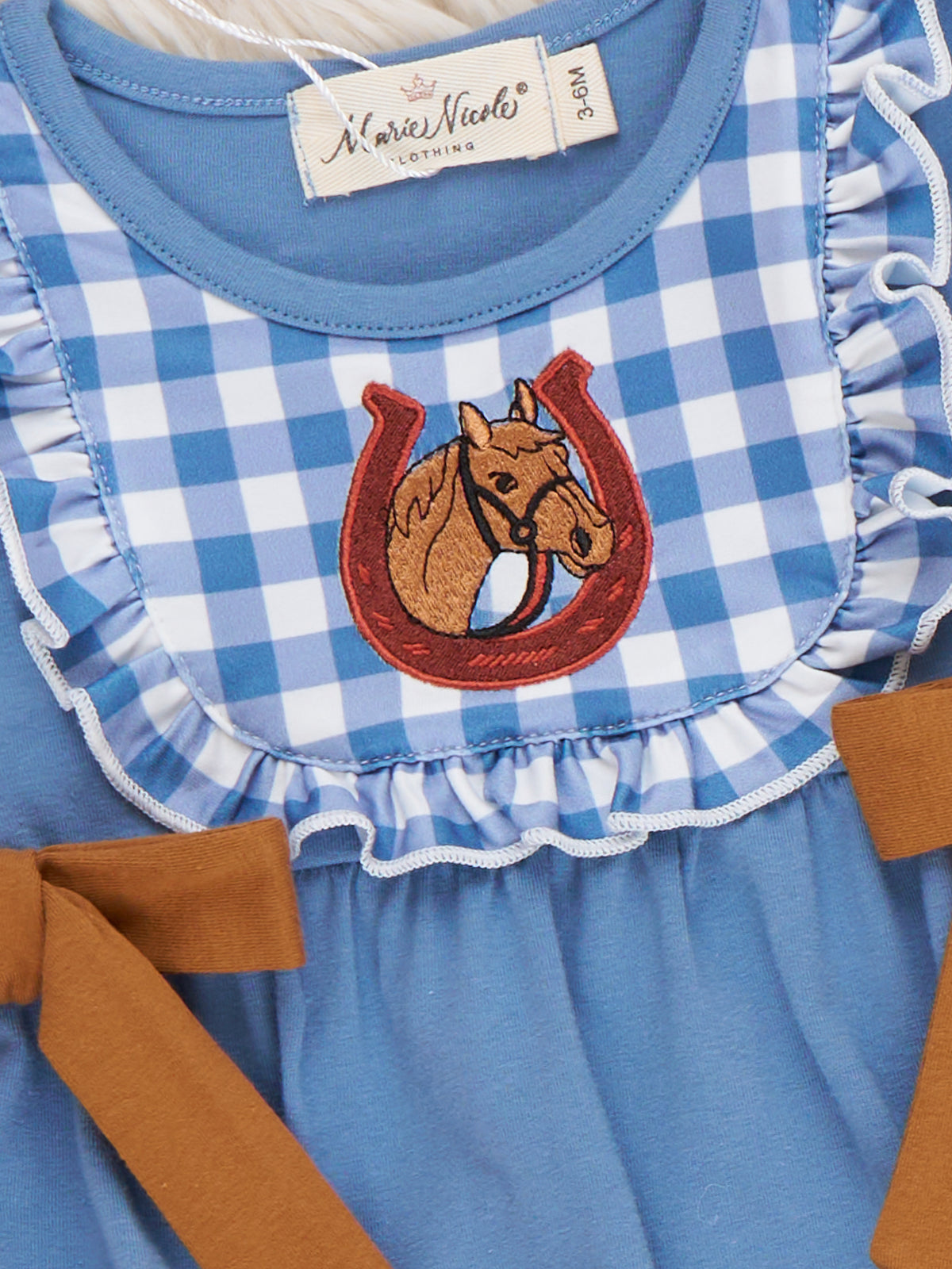 Lucky Horse Embroidered Ruffle Romper - Marie Nicole Clothing