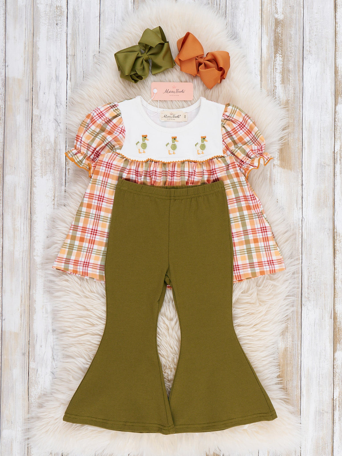 Mallard Duck Embroidered Bell-Bottom Outfit - Marie Nicole Clothing