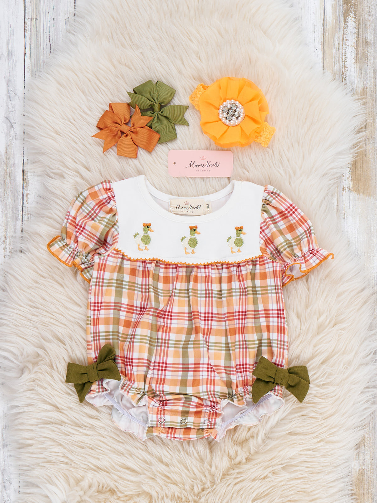 Mallard Duck Embroidered Ruffle Romper - Marie Nicole Clothing