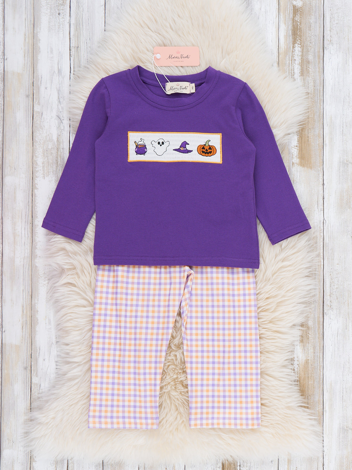 Haunted Halloween Embroidered Plaid Outfit - Marie Nicole Clothing