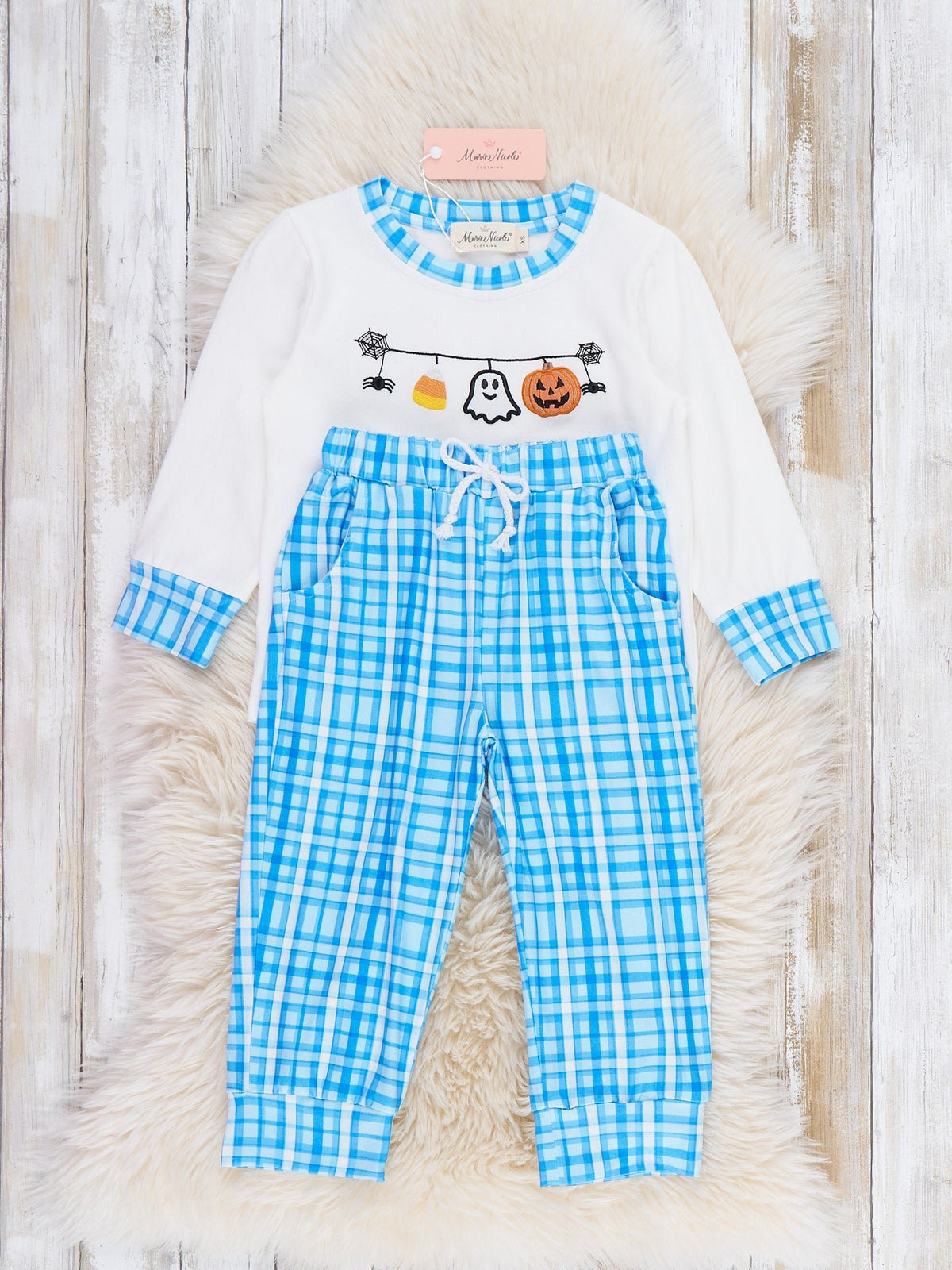 Boo Banner Buddies Embroidered Plaid Outfit - Marie Nicole Clothing