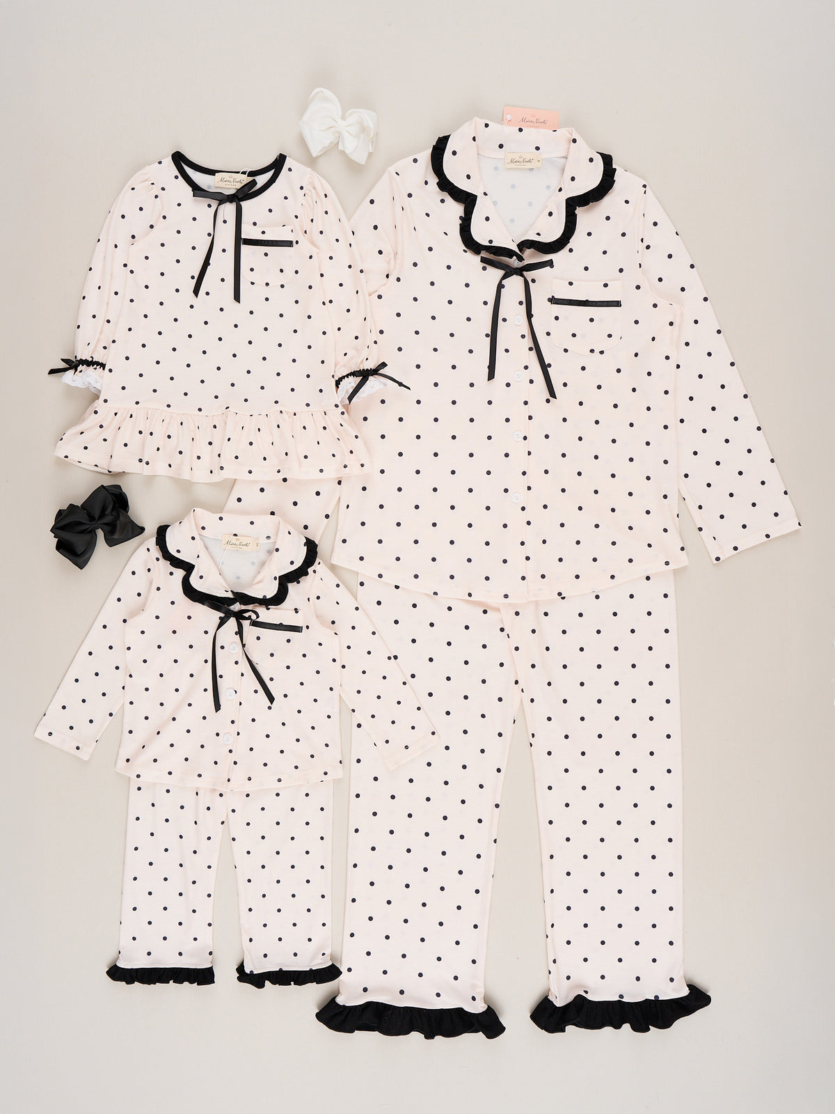 Polka Dot Bow Ruffle Nightgown - Marie Nicole Clothing