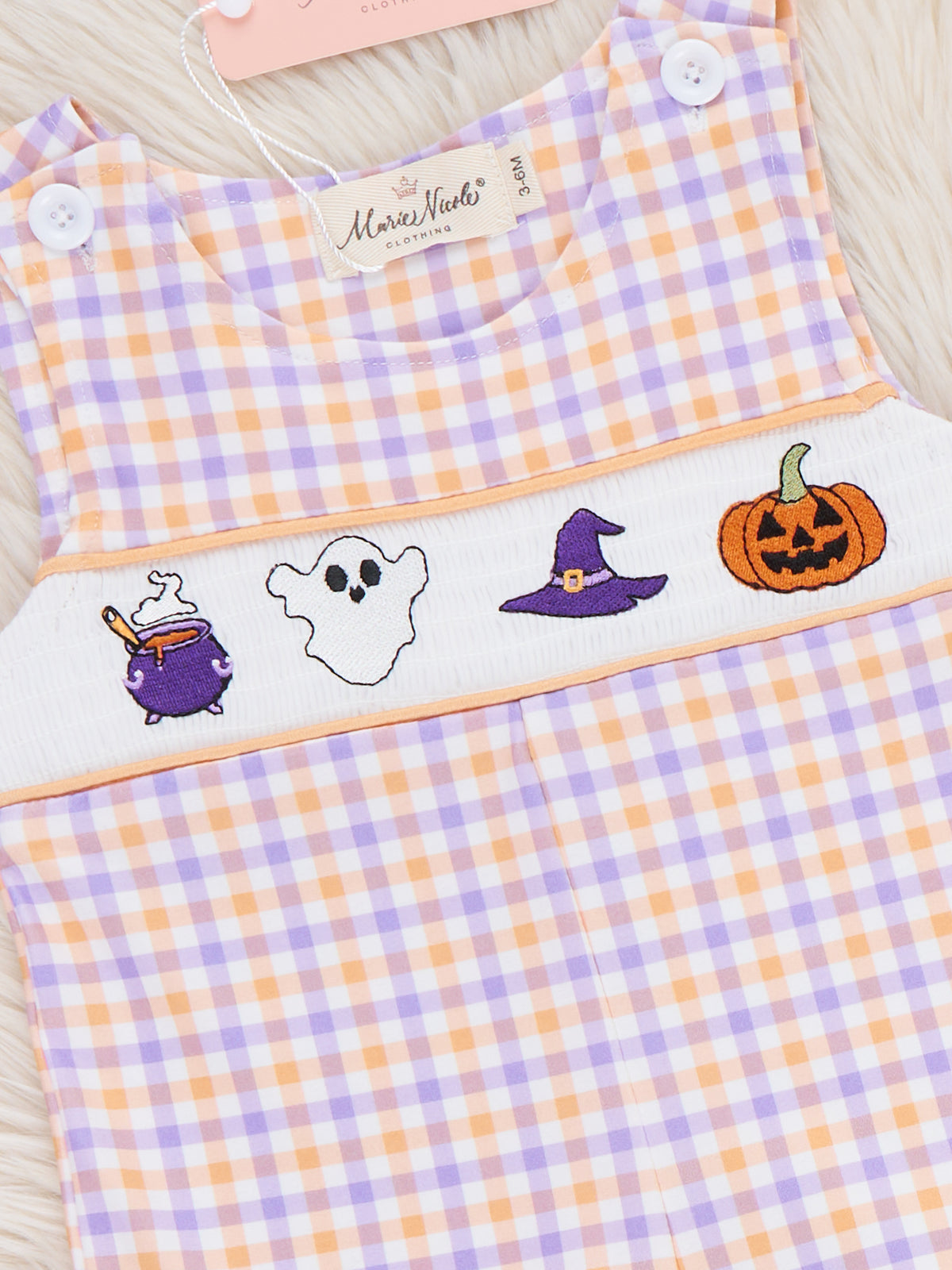 Haunted Halloween Embroidered Plaid Romper - Marie Nicole Clothing