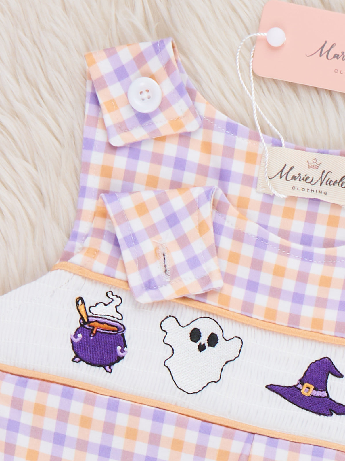 Haunted Halloween Embroidered Plaid Romper - Marie Nicole Clothing