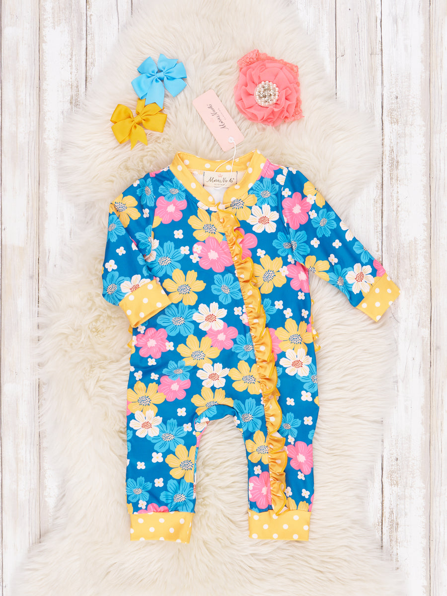 Blue Fall Wildflower Sleeper Pajamas Marie Nicole Clothing