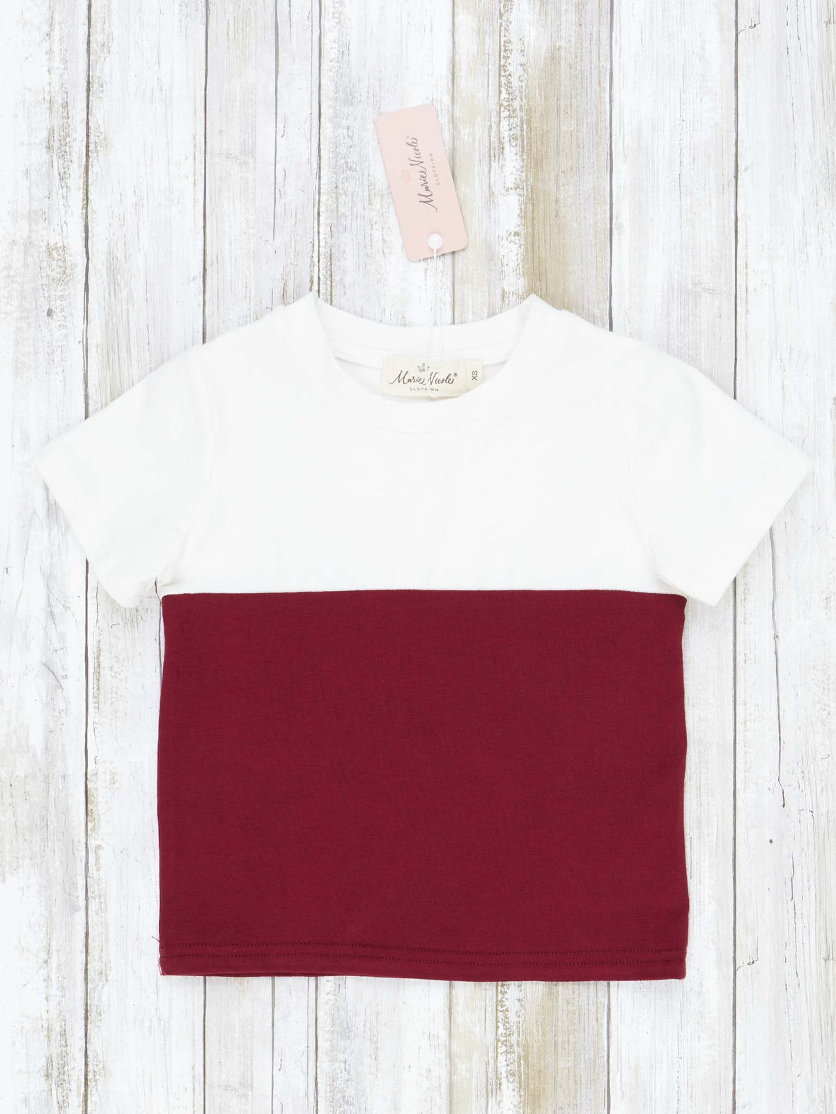 Unisex Maroon & White Color Block Shirt - Marie Nicole Clothing