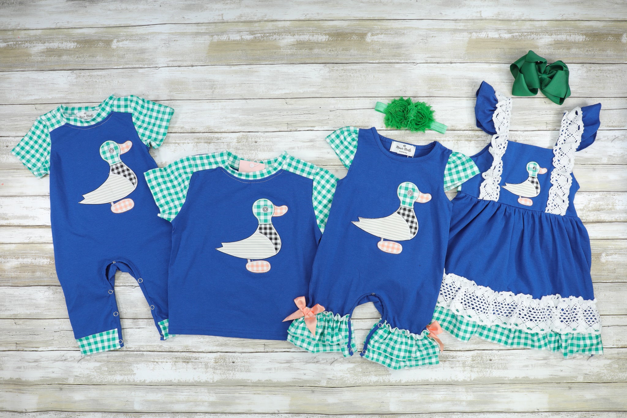 Navy & Green Duck Sibling Set