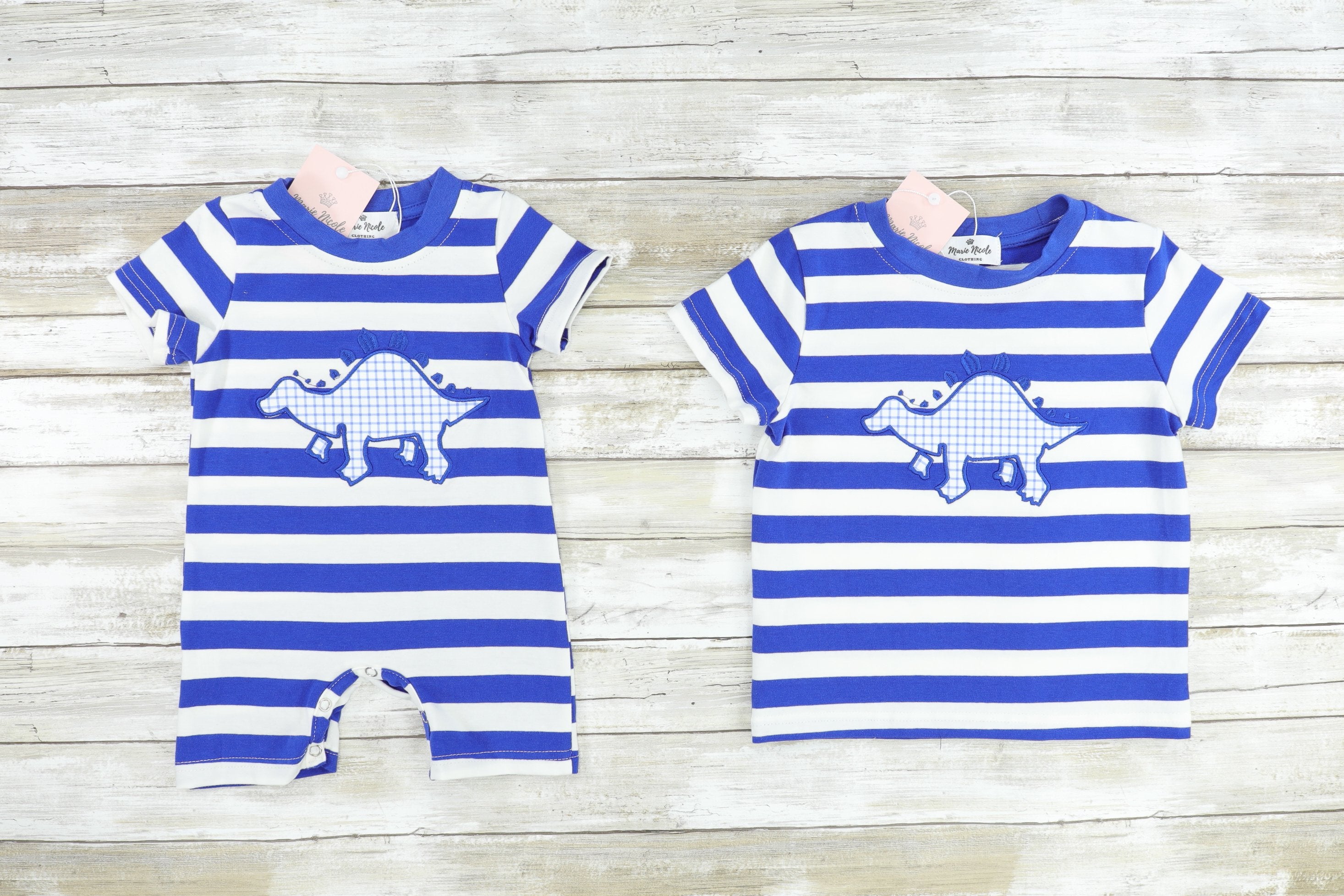 Blue Striped & Dino Cotton Brother Set
