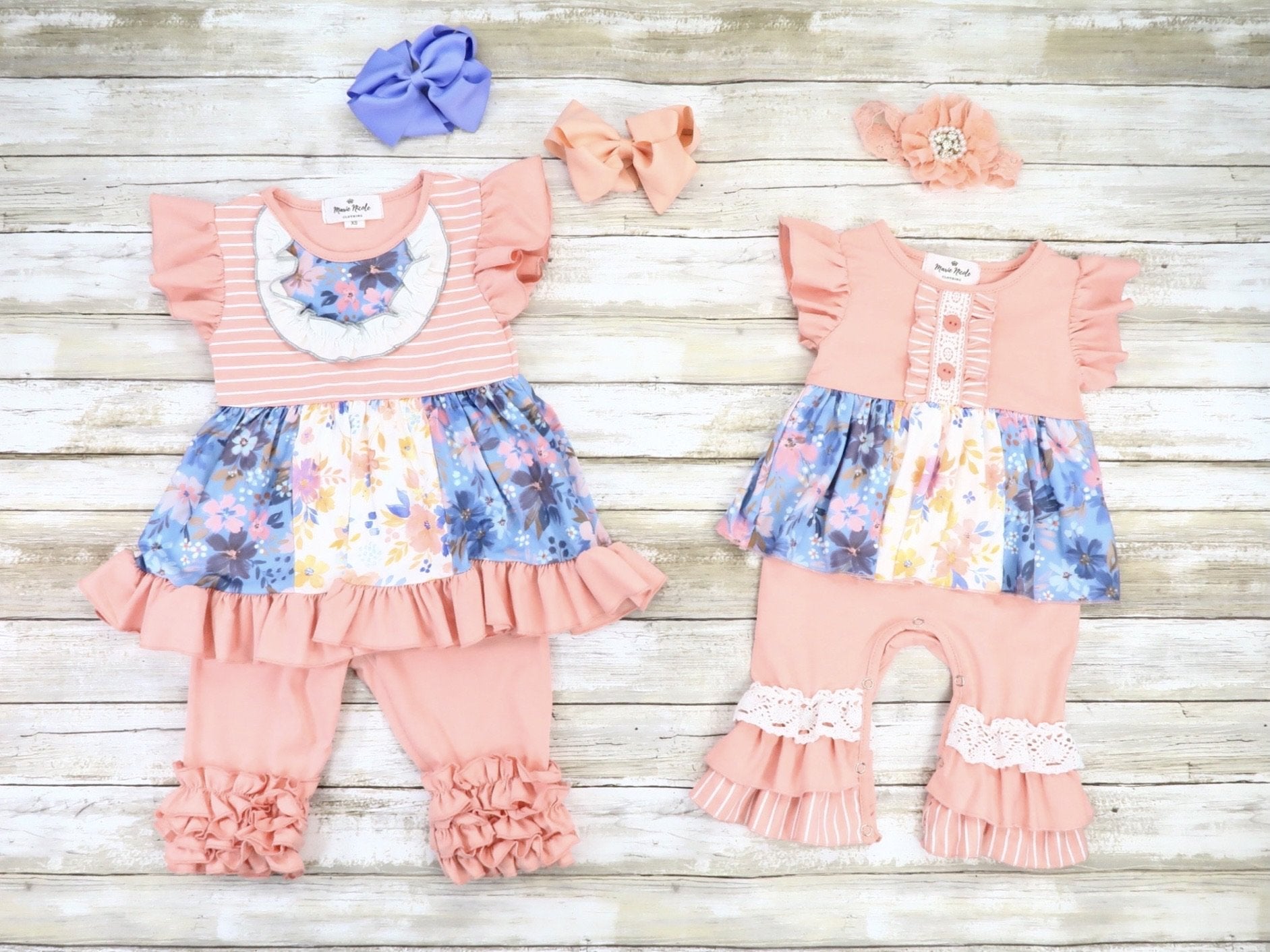 Blush / Floral Ruffle  Sister Set