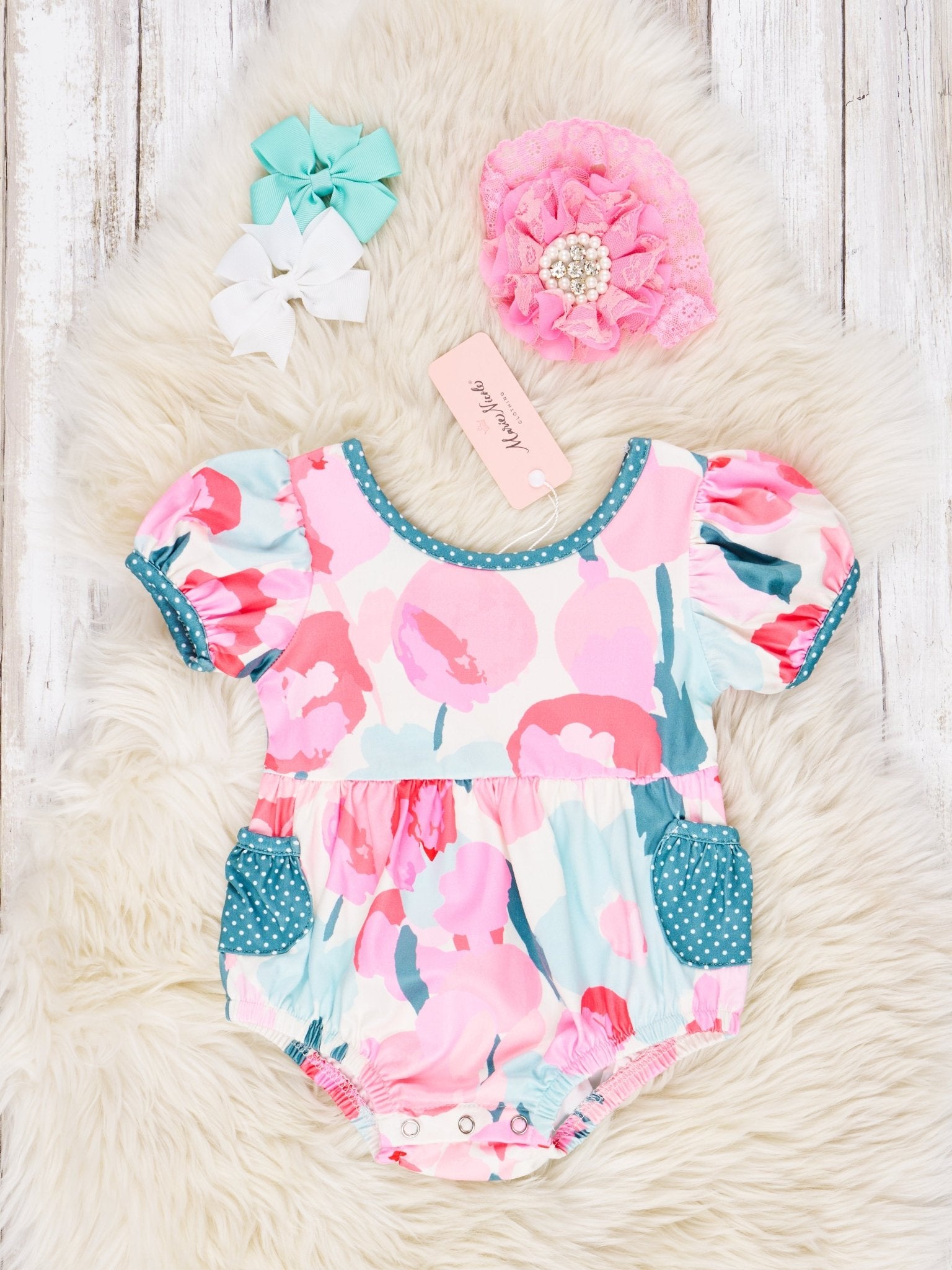 Watercolor Floral Pocket Romper - Marie Nicole Clothing