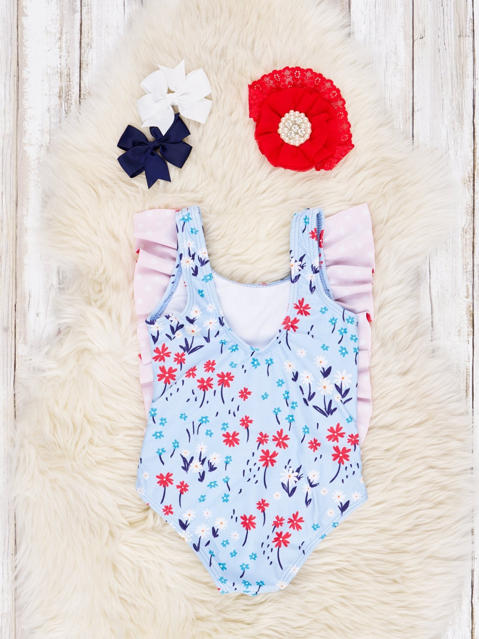 Patriotic Daisy Ruffle Swimsuit - Marie Nicole Clothing
