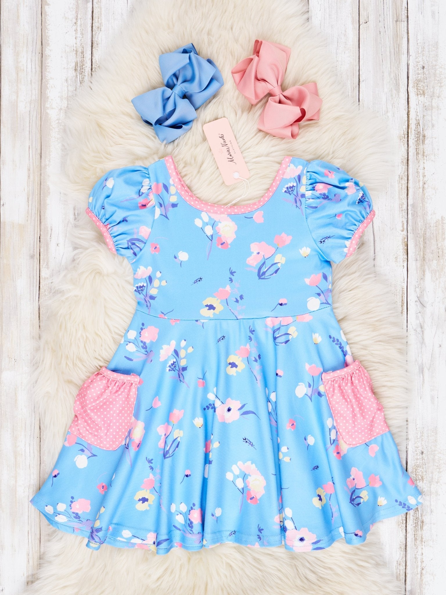 Floral Polka Dot Pocket Dress - Marie Nicole Clothing