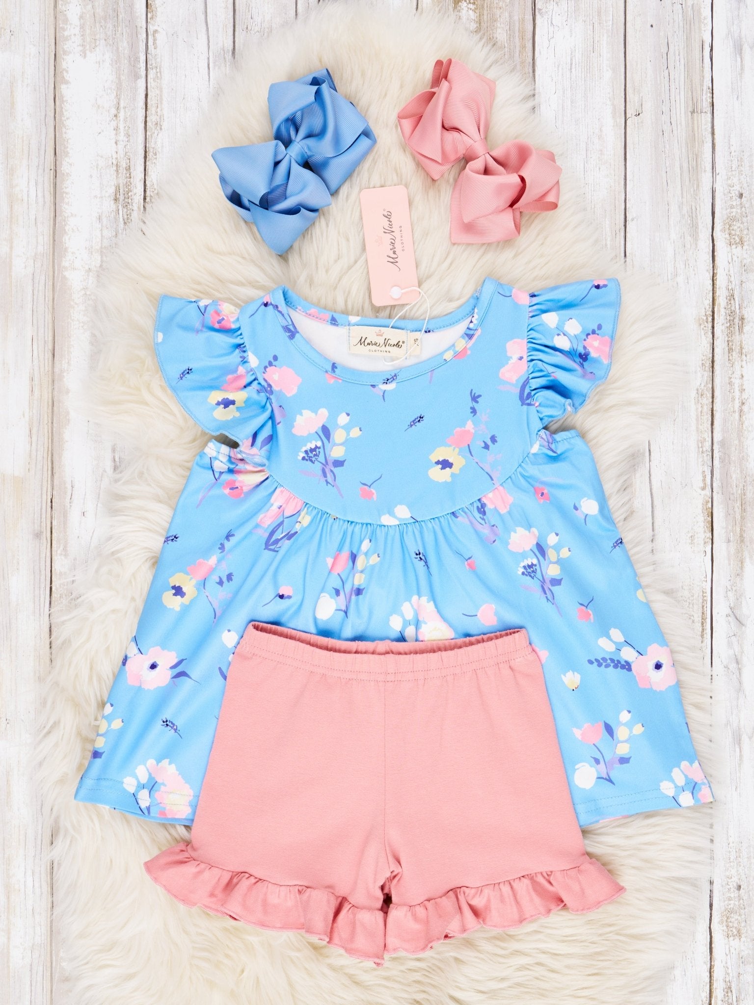 Floral Polka Dot Ruffle Outfit - Marie Nicole Clothing