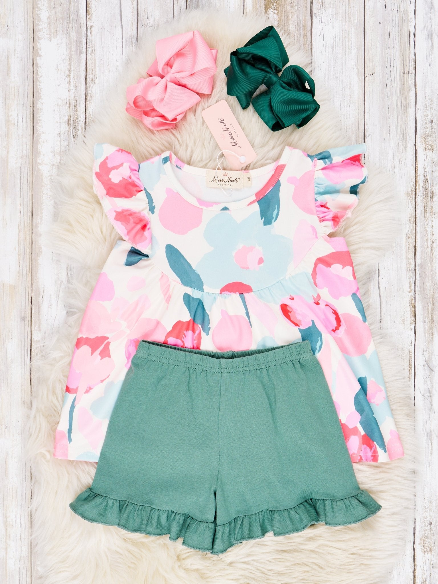 Watercolor Floral Ruffle Outfit - Marie Nicole Clothing