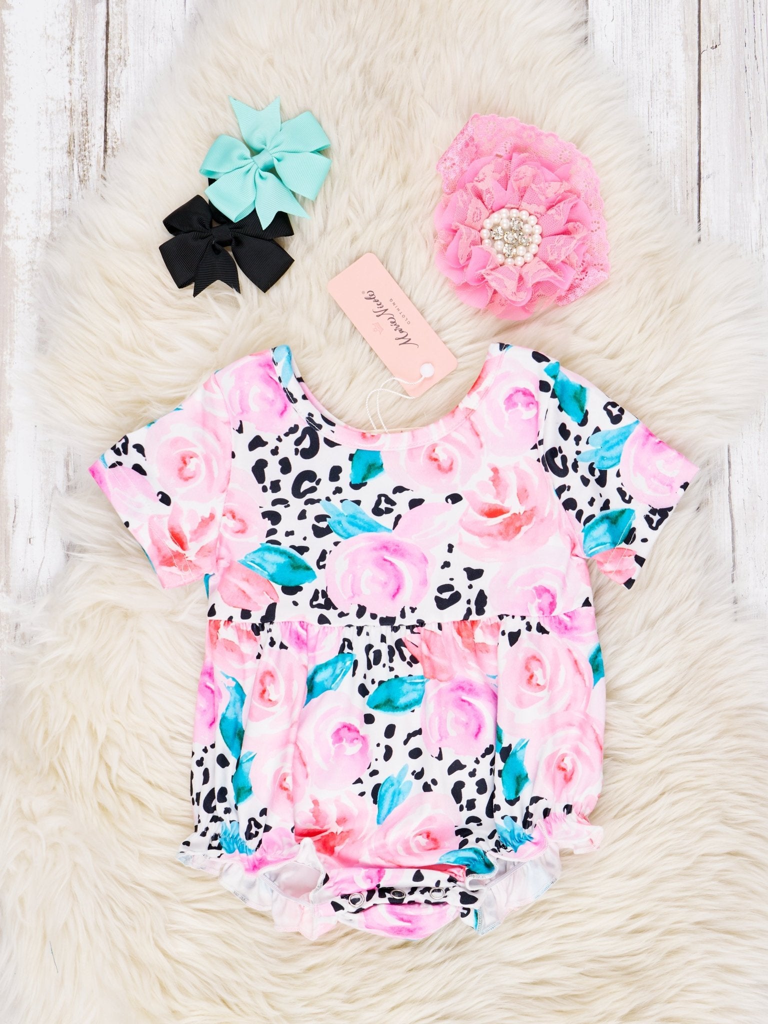 Leopard Rose Ruffle Romper - Marie Nicole Clothing