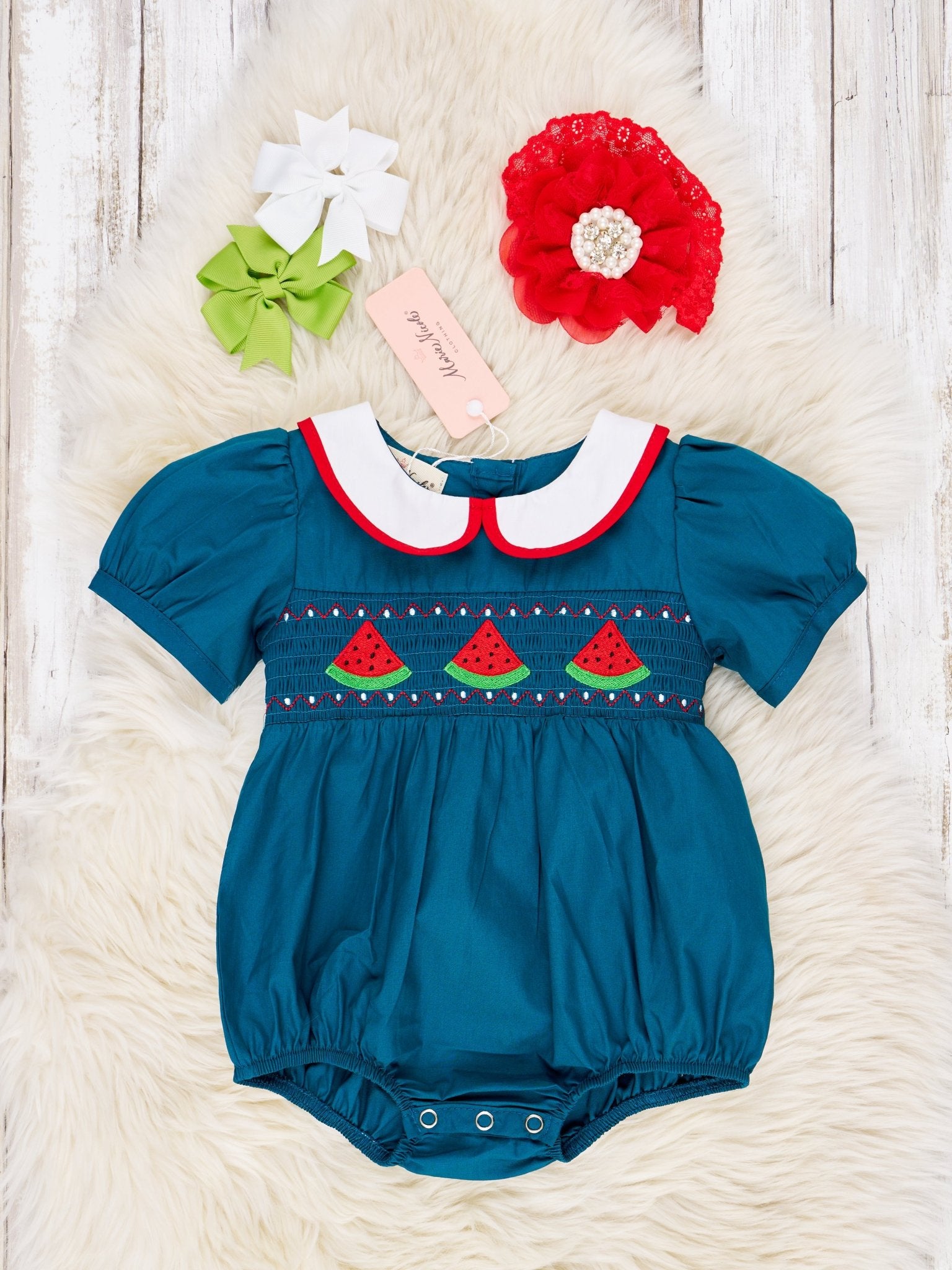 Smocked Watermelon Vintage Romper - Marie Nicole Clothing