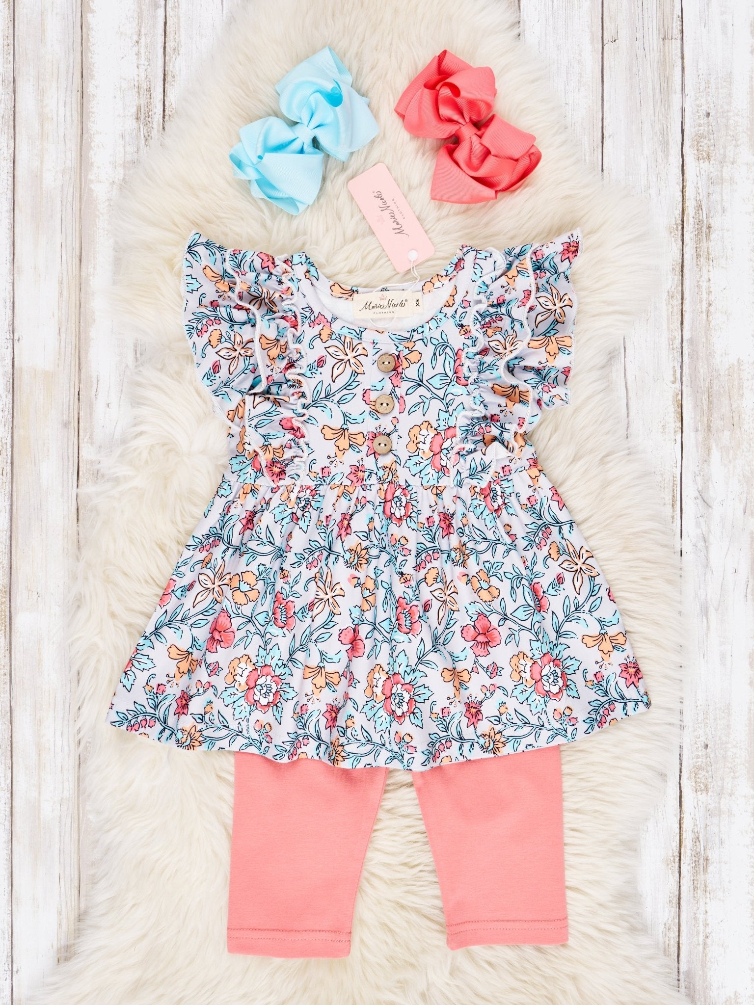 Retro Floral Ruffle Capri Outfit - Marie Nicole Clothing