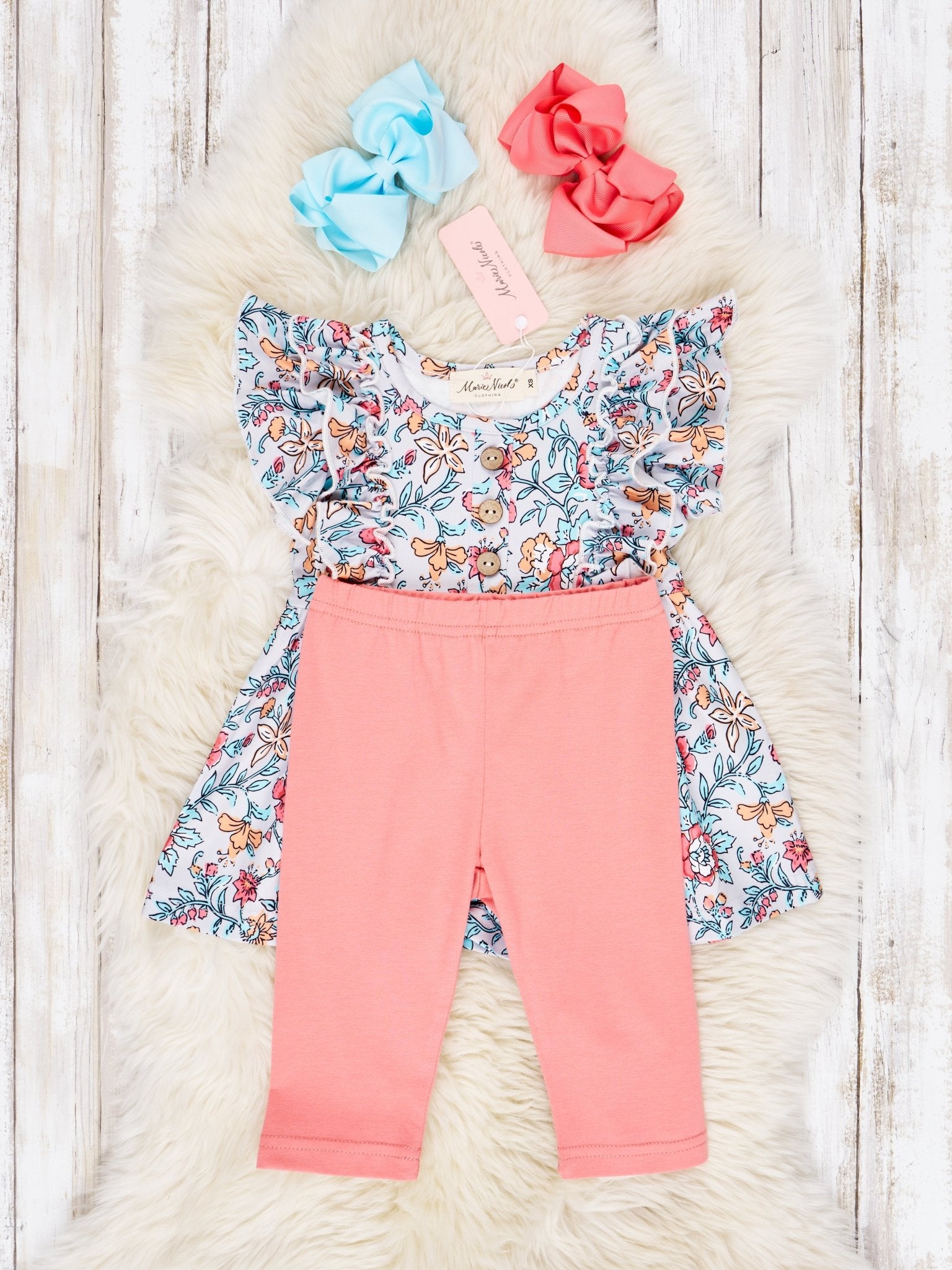 Retro Floral Ruffle Capri Outfit - Marie Nicole Clothing