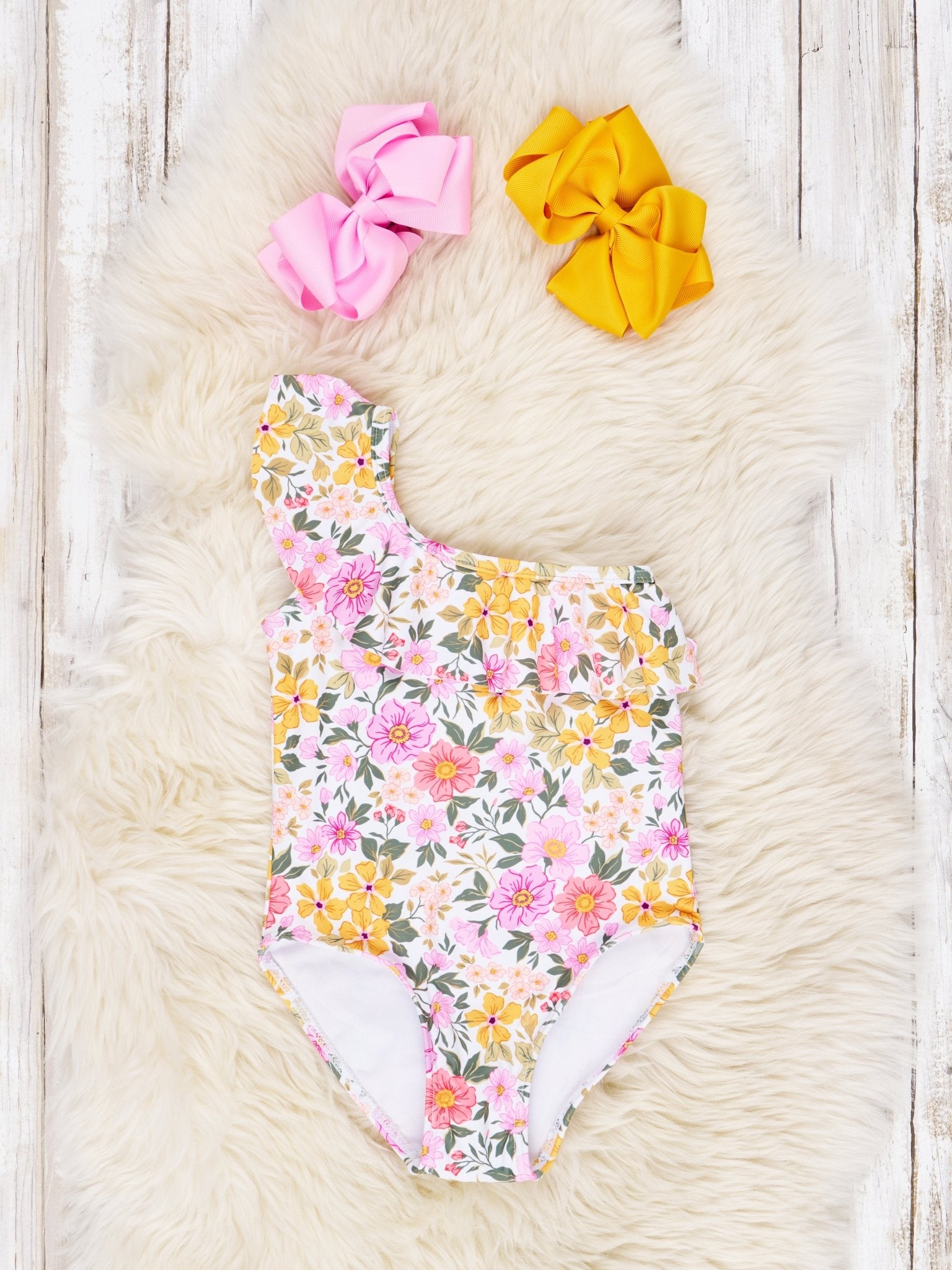 Asymmetrical Floral Ruffle One - Piece Swimsuit - Marie Nicole Clothing