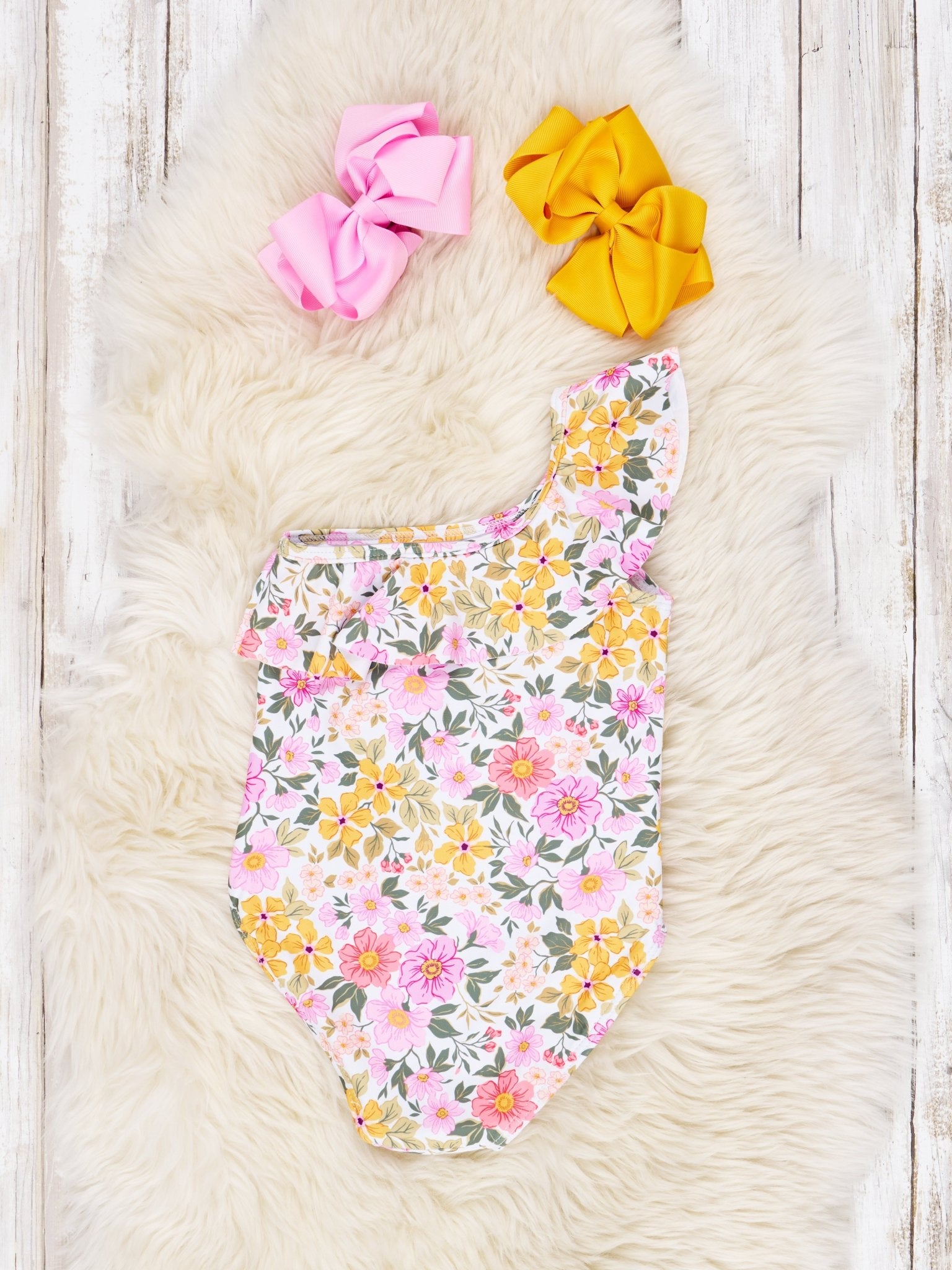 Asymmetrical Floral Ruffle One - Piece Swimsuit - Marie Nicole Clothing