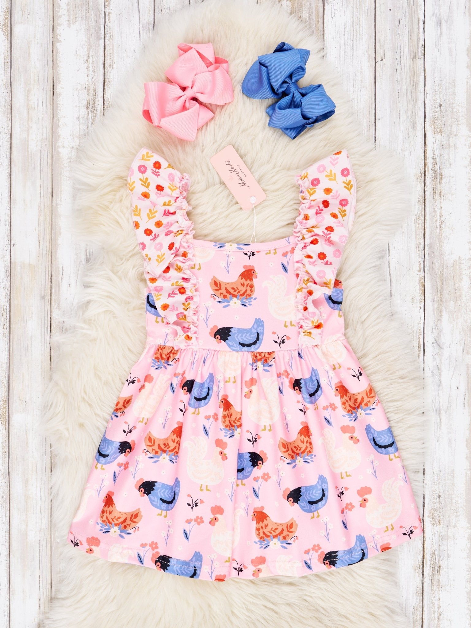 Chicken Floral Ruffle Dress - Marie Nicole Clothing